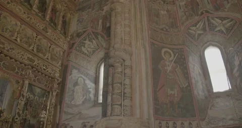 View of the paintings at the Romanian monastery. Stock Footage 169863392