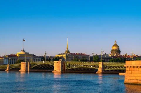 View of the Palace Bridge, the Admiralty and St. Isaac's Cathedral. Stock Photos