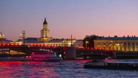 View of the Palace Bridge over the Neva River in St. Petersburg Stock Footage 304295405