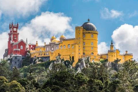 View of the Palacio da Pena on the Sintra fortress Stock Photos
