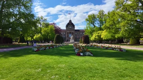 View of Palais du Rhin and gardens at Place de la Republique in Strasbourg Stock Footage 341606237