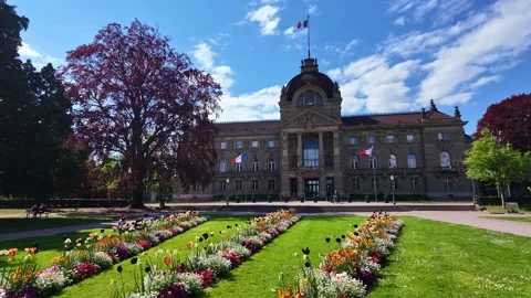 View of Palais du Rhin and gardens at Place de la Republique in Strasbourg Stock Footage 341607183