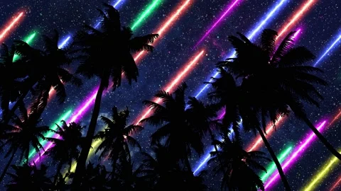View on Palm 2 and Night Sky with Laser Rays 動画素材 198674249