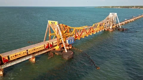 View of Pamban bridge in Rameshwaram. Stock Footage 130421123