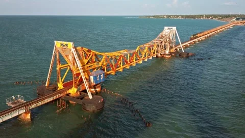 View of Pamban bridge in Rameshwaram. Stock Footage 130421171