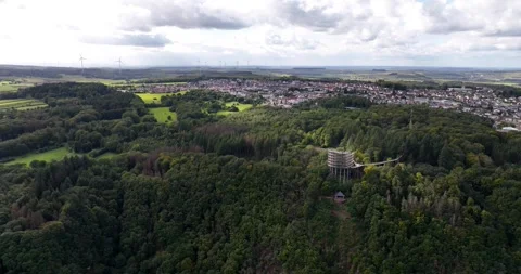 View on the panorama look out tower at the Saar Schleife, Treetop trail Stock Footage 291529391