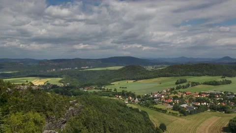 View from the Papststein (Pope Stone) down to Papstdorf,4k,timelapse Stock Footage 230855985