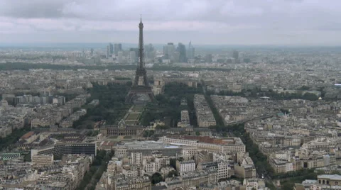 View of Paris Aerial Tour Eiffel Tilt up Stock Footage 63389571