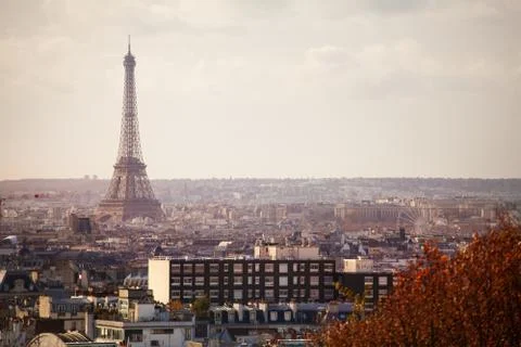 View of Paris and Eifel tower from 20th district Stock Photos