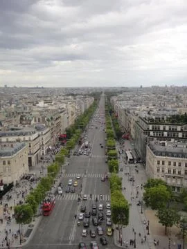 View on Paris from Arc de Triomphe. Avenue Champs elysees in front. Stock Photos