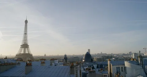 View of paris eiffel tower beautiful sunset over romantic french city skyline on Stock Footage 92707893