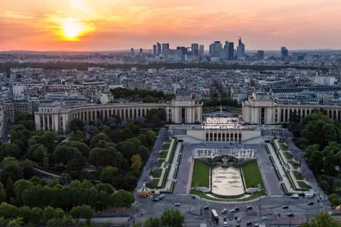 View of Paris from the Eiffel tower during sunset Stock Photos