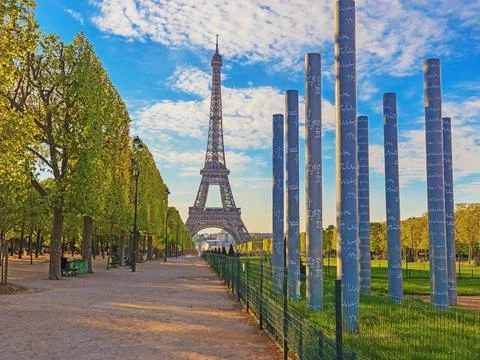View of Paris Eiffel Tower in evening light Stock Photos