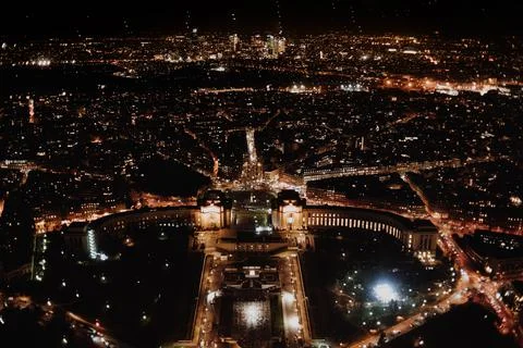 View of Paris from the Eiffel Tower, night panorama of France Stock Photos