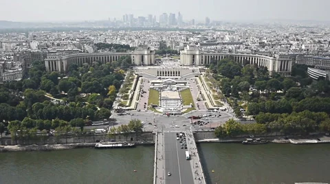 View of Paris from Eiffel Tower (Trocadero) Stock Footage 6531753