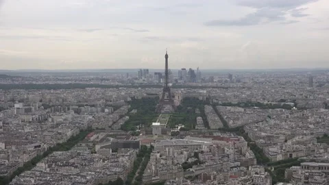 View of Paris rooftops with the Eiffel Tower, zoom in shot Stock Footage 207847584
