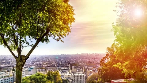 View of Paris' rooftops as seen from Montmartre Stock Footage 148892663