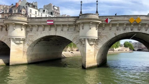 View of Paris from the ship from the River Seine to the numerous bridges of Stock Footage 184812148