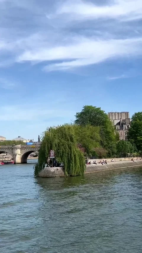 View of Paris from the ship from the River Seine to the numerous bridges of Stock Footage 244250126