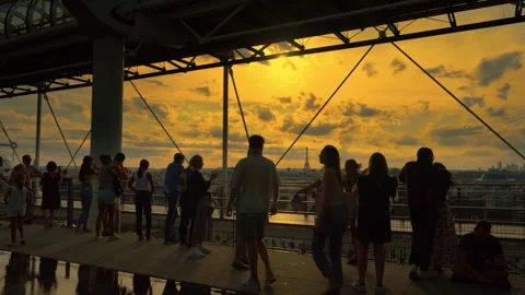 View of Paris at sunset from the Eiffel Tower Stock Footage 246485237