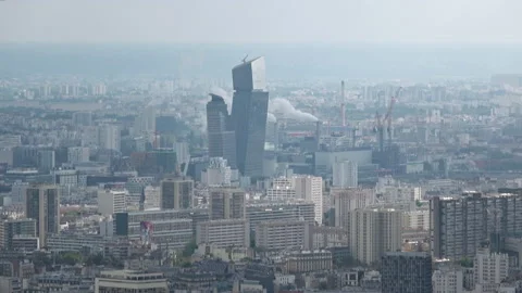 View of Paris with Tours Duo in the middle. Stock Footage 166540857