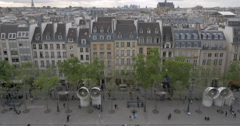 View to Paris from upper floor of Pompidou Centre Stock Footage 64567867