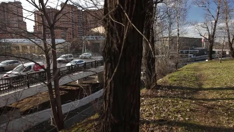 The view from the Park to auto traffic Stock Footage 74977329