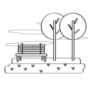 View of a park with a bench Ilustração Stock