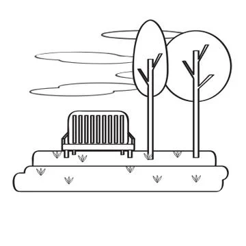View of a park with a bench Ilustração Stock