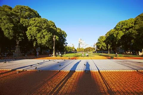 View of the park with benches and trees Foto stock