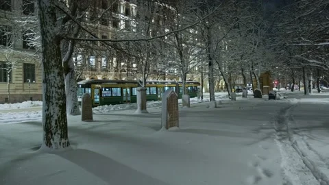 View of the Park in Central Helsinki during the snowstorm Stock Footage 170457951
