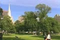 View of park as church bells ring Footage