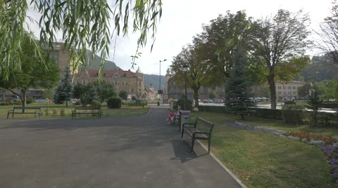 View from a park located on Eroilor Boulevard, near Aro Palace, Brasov Stock Footage 55079989
