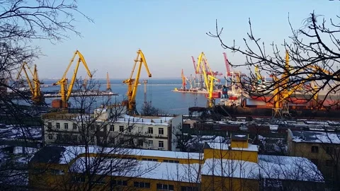 View from park to Odesa port Stock Footage 144118590