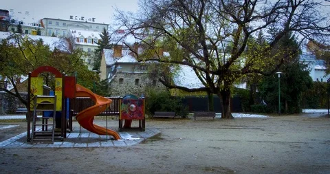View from a park in old town Zagreb on a snowy fall day Video stock 99318448