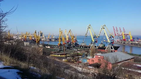 View from park to the port in winter Stock Footage 144118614