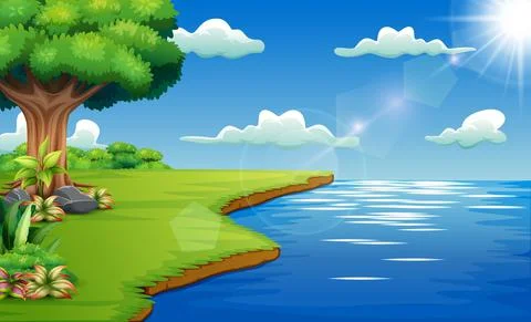 View of the park by the river Stock Illustration