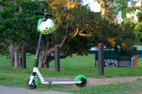 View of a parked Lime E-scooter Stock-Fotos