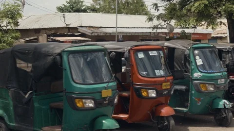 View of the parking lot auto rickshaws (tuk-tuk) Stock Footage 104961641