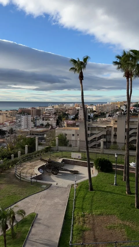 View of Parque de la Baterie from Torre Mirador in Torremolinos. Vertical Stock Footage 240922070