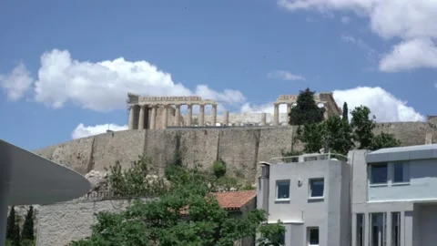 The view of the Parthenon from the Acropolis Museum Stock Footage 145758508