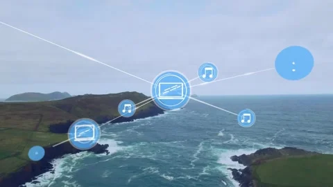 The view from this particular location is of an empty, beautiful coastal Stock Footage 326628996