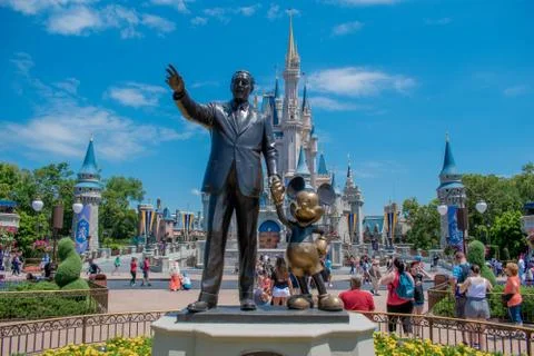 View of Partners Statue This statue of Walt Disney and Mickey Mouse in Magic Stock Photos