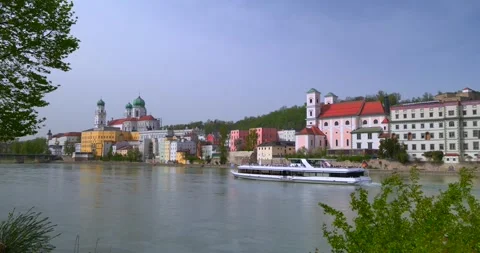 View of Passau, St. Stephan Cathedral, St. Michael Church Stock Footage 273138901