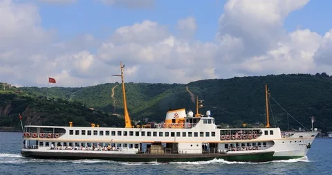 A view of Passenger Ferry in the Bosphorus at day time Stock Footage 102179495