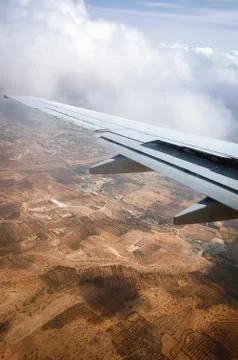 View from passenger plane during flight above Tunisia Stock Photos