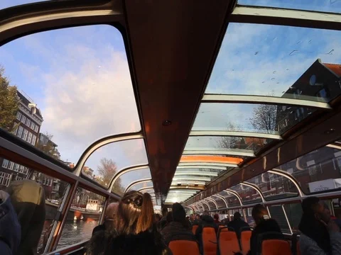 View from the passenger seat while boat trips along the rivers of Amsterdam Stock Footage 83223809