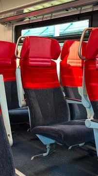 View of the passenger seats in the train interior, public transportation Stock Photos