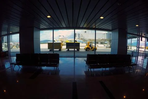 View of passengers from inside the building of Da Nang Airport Stock Photos