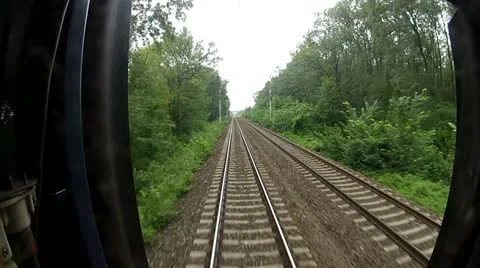 View of passing landscape from a train window Stock Footage 12230435